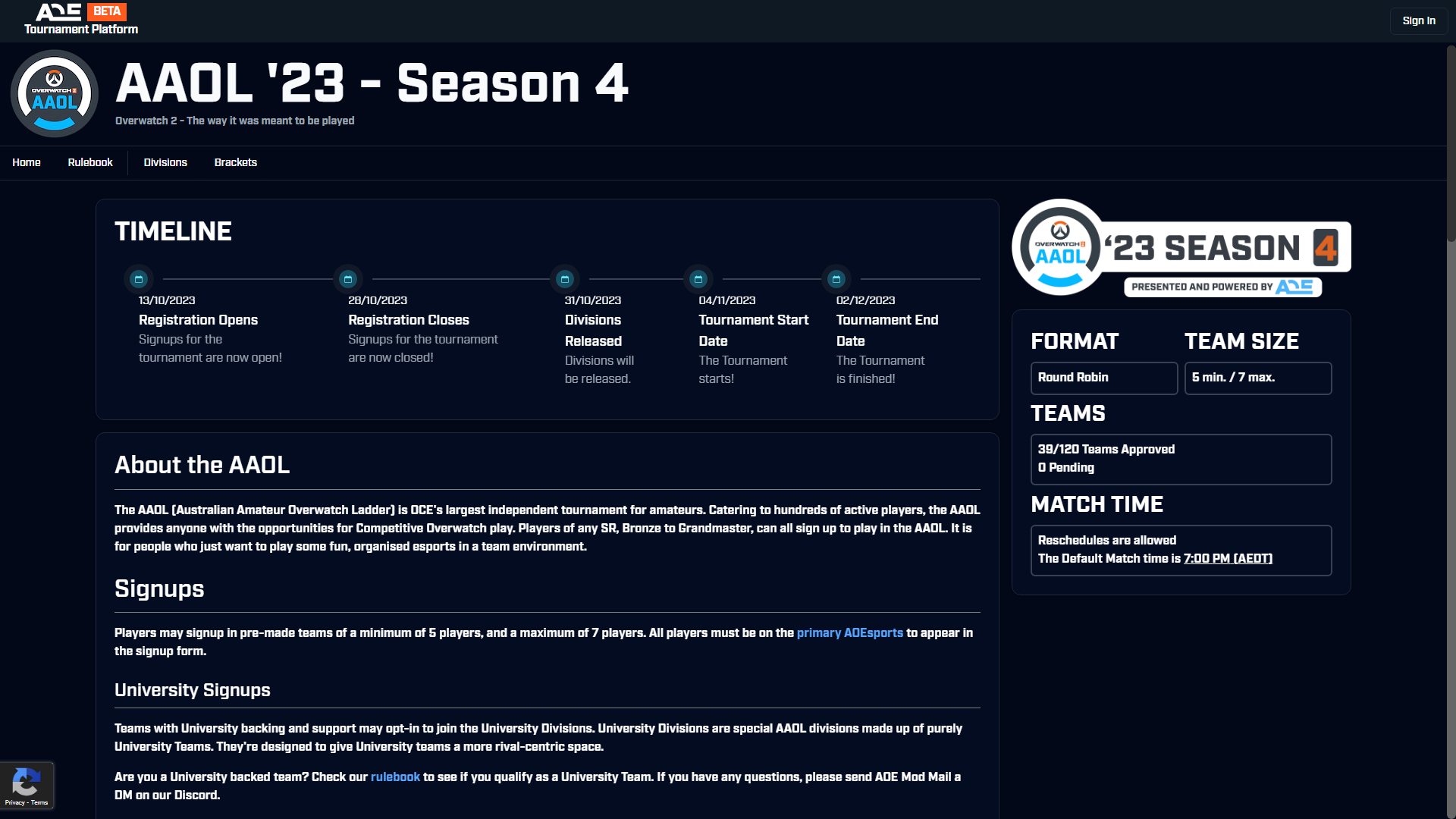AAOL Season 4 '23 Tournament Page