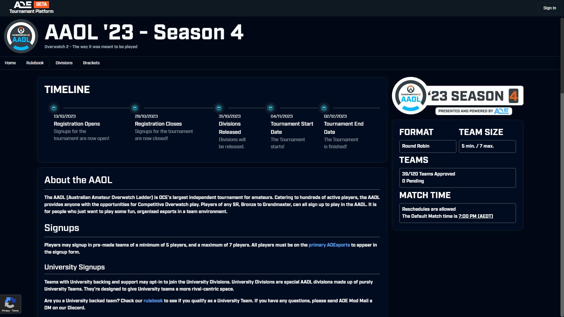 AAOL Season 4 '23 Tournament Page